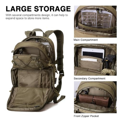Mardingtop 15L Tactical MOLLE Hydration Backpack – Small Military Bag for Motorcycle, Hiking, Riding, Biking & EDC Daypack - color: Khaki