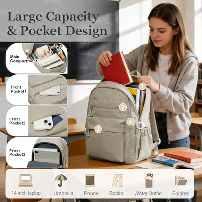 Backpack for College Students Women Men, Aesthetic Backpacks for Middle School, Waterproof Bookbag, Lightweight High School Backpack for Teens Boys Girls(Gray Brown) - color: Gray Brown