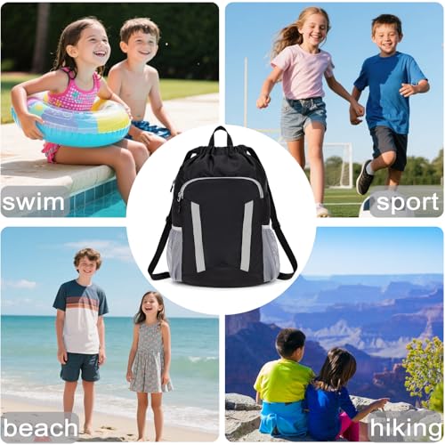 Drawstring Backpack Bag, Sport Gym Sackpack with Shoes Compartment - color: Black