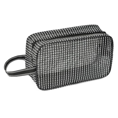 REDSINDA Mesh Shower Caddy Bag for Bathroom Gym Camping Portable Travel Mesh Toiletry Bag for Women Men - color: Standard Black with White Stripes