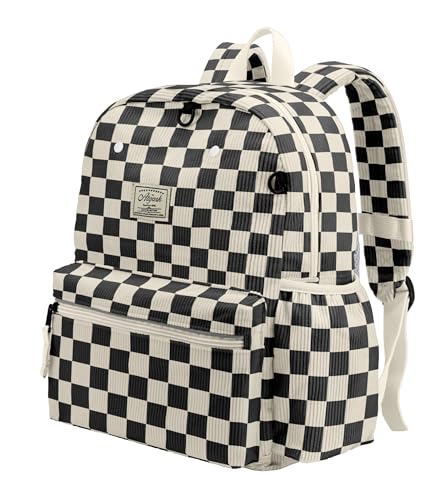 Corduroy Kids Backpack for Boys 6-10: Boys Girls Backpacks for Elementary Kindergarten 15” H Fit Folder - color: Black Chessboard Corduroy, style: Age 6-10 (15" H Fit A4 Folder)