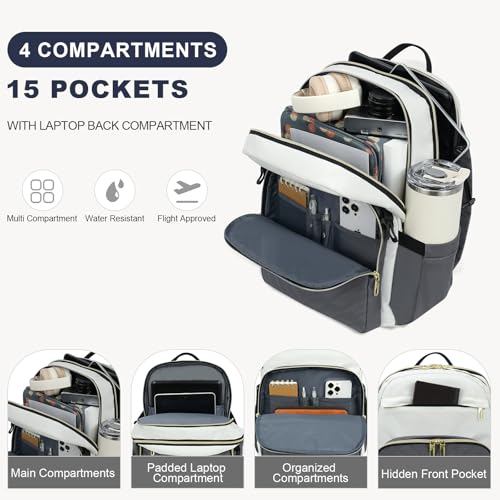 VANKEAN Laptop Backpack for Women (Beige-Grey, 15.6 Inch) - color: Beige-grey, size: 15.6 Inch