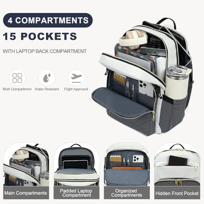 VANKEAN Laptop Backpack for Women (Beige-Grey, 15.6 Inch) - color: Beige-grey, size: 15.6 Inch