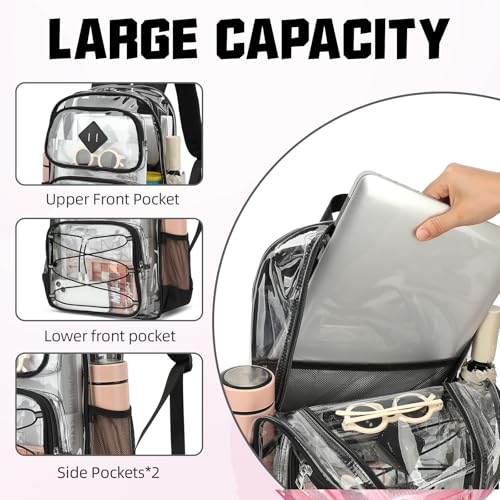 Clear Backpacks for Girls Women, Heavy Duty PVC Transparent Back Pack See Through Boys Kids Clear Bookbags for School Black - color: Black