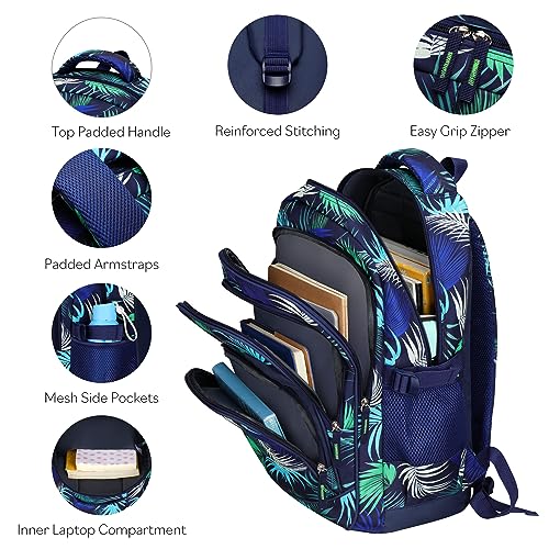 MYGOO Boys School Backpack Grove Foliage Black Bookbag for Elementary Middle School Ages 5-12, 17 inch Large Capacity 24L Kids Student Travel Bags - color: Grove Foliage Black