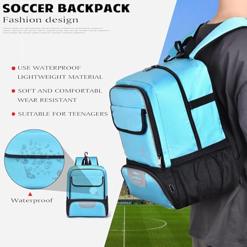 Youth Soccer Bag, Soccer Backpack with Ball Holder, Basketball Volleyball Football Handball Sports Backpack with Ball Compartment - color: Like Blue