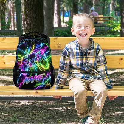 Gamer Backpack for Boys Kids Teens, Custom Gaming Bookbag with Name - 17 Inch Personalized Video Game Backpacks for Middle School - color: Colorful