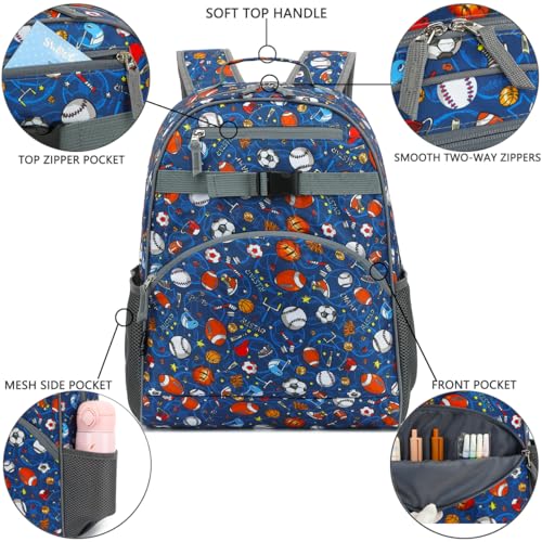 FlowFly Kids Backpack for Toddler Boys Girls, Simple Lightweight Bookbag for Daycare Kindergarten Elementary School Travel, Small Modern Bag (Large), Football - color: Football, style: Kids Large: 17l
