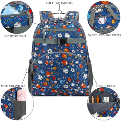 FlowFly Kids Backpack for Toddler Boys Girls, Simple Lightweight Bookbag for Daycare Kindergarten Elementary School Travel, Small Modern Bag (Large), Football - color: Football, style: Kids Large: 17l