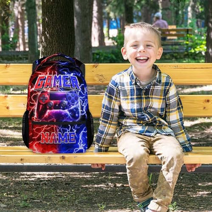 UNIKITTY Gamer School Backpack for Boys Personalized Gaming Bookbag, 17 Inch Large Capacity Custom Video Game Bookbag with Pockets for Kids Teens Students - color: Multicolor