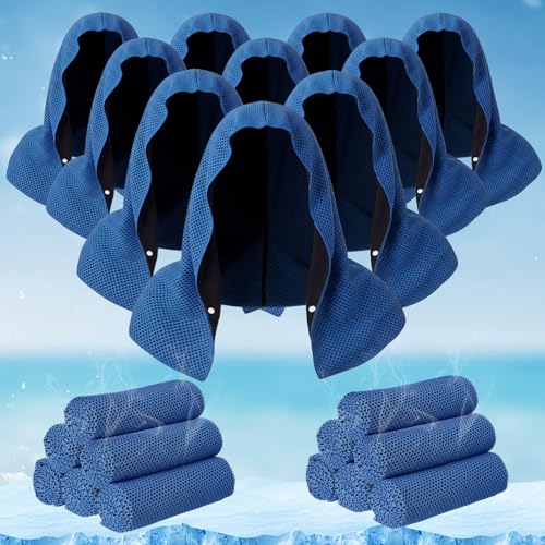 Honoson 20 Pcs12x25 Inch Cooling Hoodie Towel Bulk for Neck and Face 40x12 Inch Quick Dry Sweat Towels Instant Ice Cold Towel for Hot Weather Run Yoga Gym(Dark Blue) - color: Dark Blue