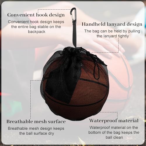 Single Mesh Ball Bag with Zipper Pocket, Basketball Mesh Bag Fits All Kinds of Backpacks Ball Bags with Zipper Pocket Meshs Carry Bags for Soccer Volleyball Football