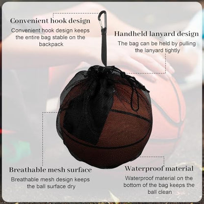 Single Mesh Ball Bag with Zipper Pocket, Basketball Mesh Bag Fits All Kinds of Backpacks Ball Bags with Zipper Pocket Meshs Carry Bags for Soccer Volleyball Football