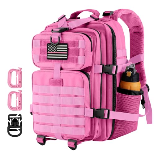 Hannibal Tactical 30L MOLLE Assault Pack, Tactical Backpack Military Army Camping Rucksack with Bottle Holder, 3-Day Pack, Pink - color: Pink, size: 30L