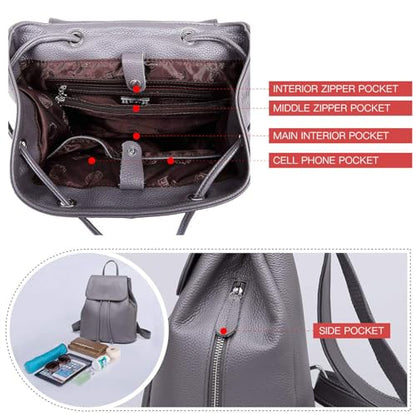 BOYATU Women’s Full-Grain Leather Backpack Purse, Minimal Structured Design, Work Commuter & City Travel, Compact Everyday Essentials, Fashion RFID Pocket Bag ((Grey) - color: Grey