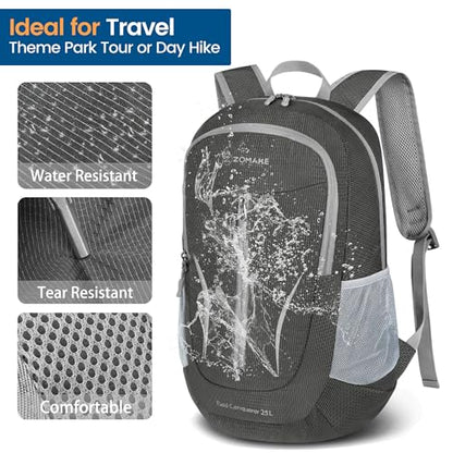 ZOMAKE Ultra Lightweight Packable Backpack 25L, Foldable Hiking Backpacks Water Resistant Small Folding Daypack for Travel(Medium Grey) - color: Medium Grey-c