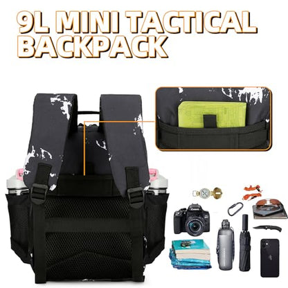9L Mini Tactical Backpack for Men and Women Tactical Backpack Small for Hiking Small Tactical Bag Fitness Pack - color: Black & White Dots
