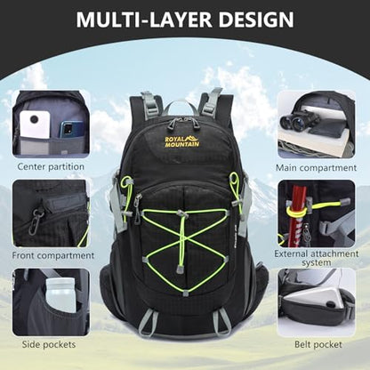 Backpacking Backpack Small Hiking Backpack for Women Men,28L Lightweight Waterproof Travel Backpacks Hiking Daypack for Camping Cycling Outdoor - color: Black
