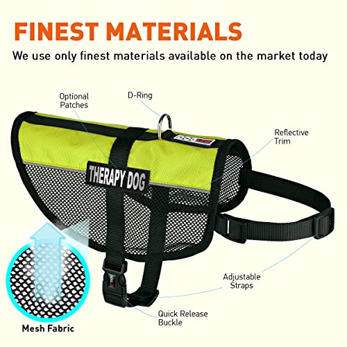 Dogline MaxAire Multi-Purpose Mesh Vest for Dogs and 2 Removable Therapy Dog Patches, Medium, Green - color: Green, size: Girth 17 by 21"
