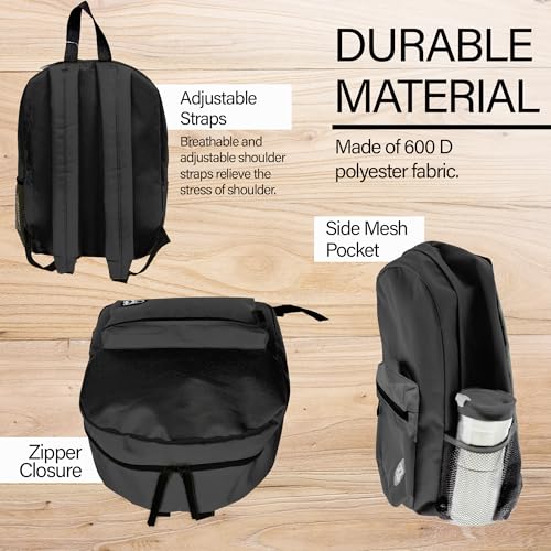 BAZIC School Backpack 16" Black, Lightweight School Bag Padded Back & Adjustable Strap for Students, Travel Bag Fit A4 Notebook, 1-Pack - color: Black, size: 16"