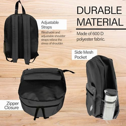 BAZIC School Backpack 16" Black, Lightweight School Bag Padded Back & Adjustable Strap for Students, Travel Bag Fit A4 Notebook, 1-Pack - color: Black, size: 16"