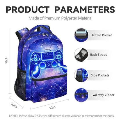 Kids Backpack, 17 Inch Gaming Backpacks for Boys - Gamer School Bookbag Gifts for Preschool Elementary Kindergarten - color: Multicolor