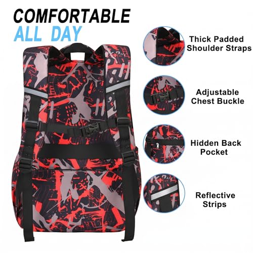 3PCS Kids Backpack Set, School Backpack with Lunch Bag & Pencil Case, Lightweight Waterproof Bookbag for Kids (Gamer Red) - color: Gamer Red