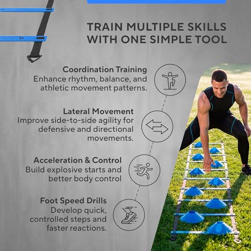 Agility Ladder Set, 12-Rung Speed Ladder + Training Cones, Soccer Training Equipment, Footwork Drills Kit, Speed & Agility Equipment, Football Practice Equipment, Basketball Gear - color: Royal Blue