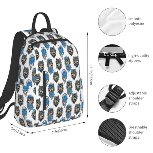 Eco Polyester Backpack Native Dream Catcher Wolf Print, Ergonomic Straps, Fits Tablet, for Work or Hiking - color: Picture (47)