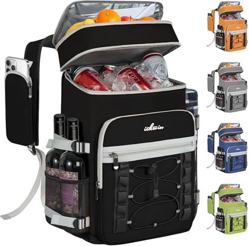Cooler Backpack, 40 Cans Insulated Lunch Backpack Picnic Backpack for Men&Women, Durable Cooler Bag with 2 Leak Proof Compartments for Picnic, BBQ Camping, Lunch, Beach, Hiking, Black - color: Black&gray