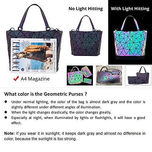 LOVEVOOK Geometric Luminous Purses and Handbags for Women Holographic Reflective Crossbody Bag Wallet - color: Handbag + Upgraded Zipper Wallet