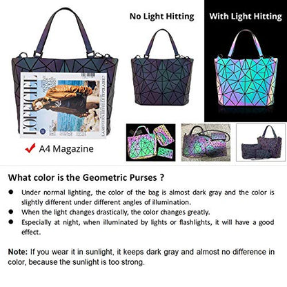 LOVEVOOK Geometric Luminous Purses and Handbags for Women Holographic Reflective Crossbody Bag Wallet - color: Handbag + Upgraded Zipper Wallet