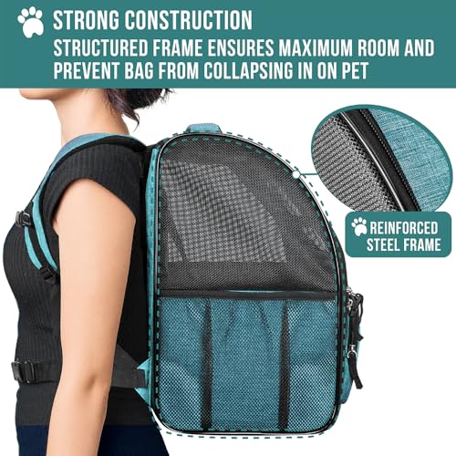 PetAmi Dog Backpack Carrier for Small Large Cat, Pet, Puppy, Ventilated Pet Hiking Backpack Travel Bag, Airline Approved Cat Backpack Carrier, Camping Biking Dog Bag Up to 18lbs Pet, Teal Turquoise - color: Sea Blue