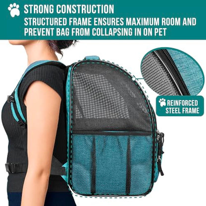 PetAmi Dog Backpack Carrier for Small Large Cat, Pet, Puppy, Ventilated Pet Hiking Backpack Travel Bag, Airline Approved Cat Backpack Carrier, Camping Biking Dog Bag Up to 18lbs Pet, Teal Turquoise - color: Sea Blue