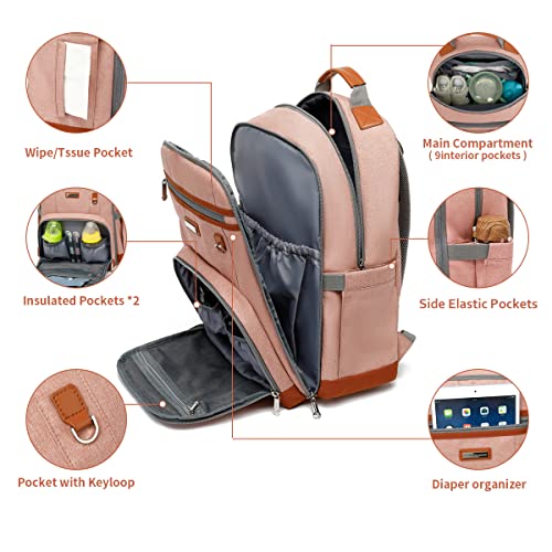 Diaper Bag Backpack, Large Baby Nappy Bags with Portable Changing Pad for Boys and GirlsMultifunction Travel Baby Bag for Moms Dads, Shower Gifts Waterproof and Stylish，Deep Powder - color: Deep Powder