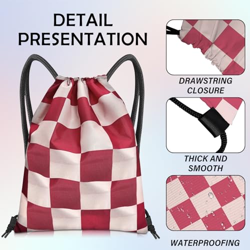 Drawstring Backpack Draw String Bag Sports Gym Bags Waterproof Cute Aesthetic Sackpack for Unisex Women Sports Beach Travel(13"×17")-Checkered - color: Z11-checkered