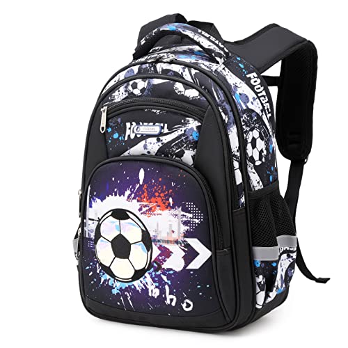 Cusangel Backpack for Boys Girls School Bookbags,Kindergarten Elementary Middle School Lightweight Waterproof Multifunctional Large Capacity for Backpack (16 inch Soccer Fun Prints) - color: Black Soccer 16in