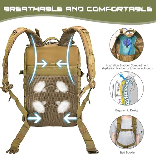 WOLT Military Tactical Backpack for Men 45L Molle Backpack 3 Day Assault Pack Bug Out Bag, Heavy Duty Rucksack for Hiking Gym(Khaki) - color: Khaki