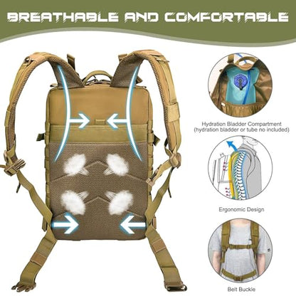 WOLT Military Tactical Backpack for Men 45L Molle Backpack 3 Day Assault Pack Bug Out Bag, Heavy Duty Rucksack for Hiking Gym(Khaki) - color: Khaki