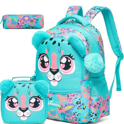 Kids Backpacks for Girls School Bag Cute Girls Backpacks Ages 8-10 with Lunch Box Pencil Case Bookbag Set Travel Backpack for Preschool Kindergarten Elementary Students - color: 01 Green