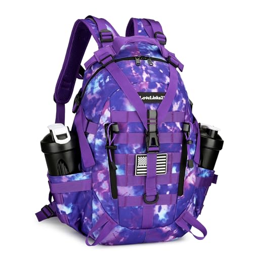 Lovelinks21 25L Tactical Backpack Hiking Daypacks Outdoor Military Molle Bag EDC Rucksack Motorcycle Backpack for Camping - color: Purple Tie Dye