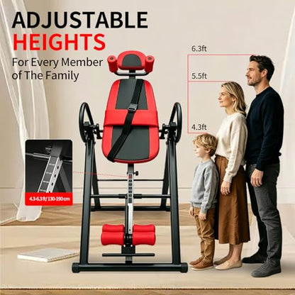 Inversion Table, Back Stretcher Machine for Back Pain Relief, Back Decompression, Hang Upside Down Back Stretcher, Lumbar Support, Easy to Assemble, Heavy Duty Up to 300LBS with Wider Backrest