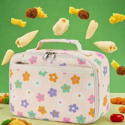 LEDAOU Lunch Box Kids Insulated Lunch Bag Girls Boys Toddler Reusable Lunchbox for School Picnic Hiking - color: Flower-Colorful