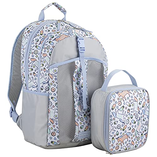 FUEL Lunch Backpack Set Teens Student Water Resistant Bookbag Bag Soft Reusable Insulated Cooler Lunch Box Thermal Travel Office Lunch Bag, Light Blue Magic Donuts - color: Magic Donuts