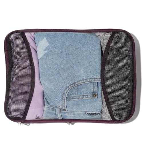 Baggallini Compression Cube 3-piece set - Lightweight Compression Packing Cubes for Travel - color: Mulberry
