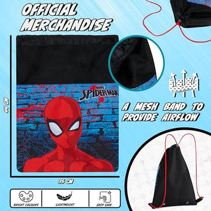 Disney Kids Drawstring Bags - Swimming Bag, School PE Bag (Red/Blue Spiderman) - color: Red/Blue Spiderman