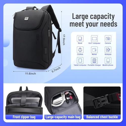 JODEBES Work Backpack, 15.6 Inch Laptop Backpack with USB Charging Port & TSA Lock, Waterproof Travel Carry On Bag for Men Women, Black - color: 20193-black