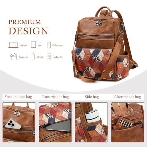 AGLOD Leather Backpack Purse for Women Designer Ladies Shoulder Bag Fashion Faux Work Travel Handbags - color: Color Pallet Brown