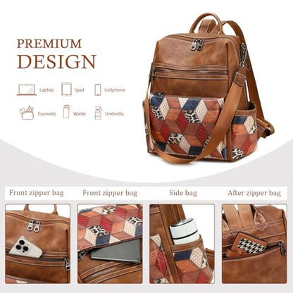 AGLOD Leather Backpack Purse for Women Designer Ladies Shoulder Bag Fashion Faux Work Travel Handbags - color: Color Pallet Brown