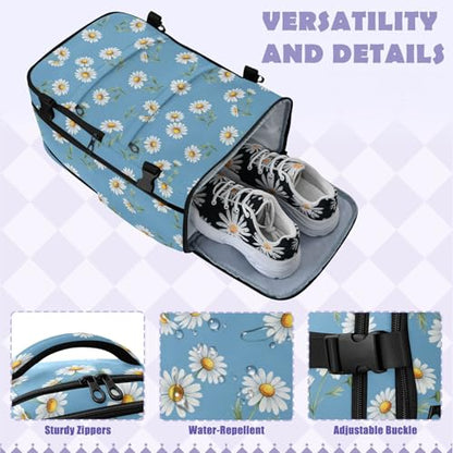 Travel Backpack with Shoe Compartment, 20L Large Capacity Laptop Backpack for Men Women, Daisies Blue Daypack for Traveling Hiking Carry On
